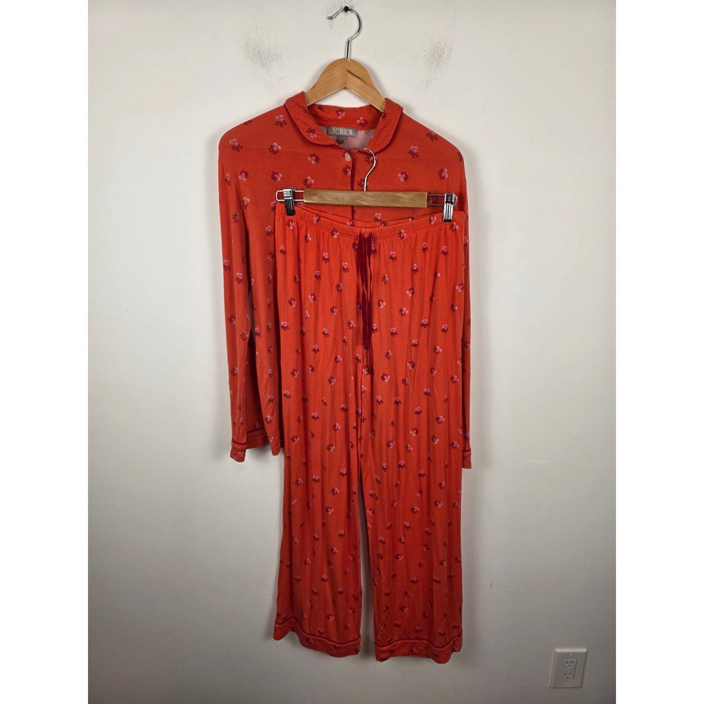 J. Crew Eco Dreamiest Women Floral Pajama Set Orange Red Button Size Small